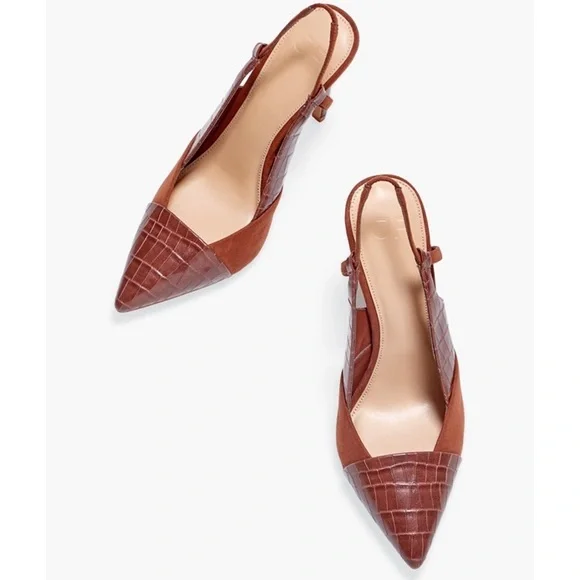 Suede and croc stiletto pumps - Picture 1 of 14